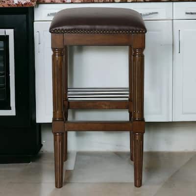 HomeRoots 31" Brown And Dark Brown Solid Wood Backless Bar Height Bar Chair