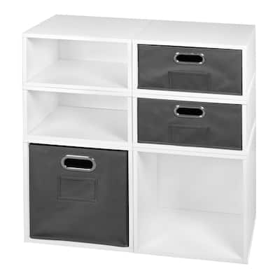 Noble Connect Storage Set- 2 Full Cubes/4 Half Cubes with Foldable Storage Bins- White Wood Grain/Grey