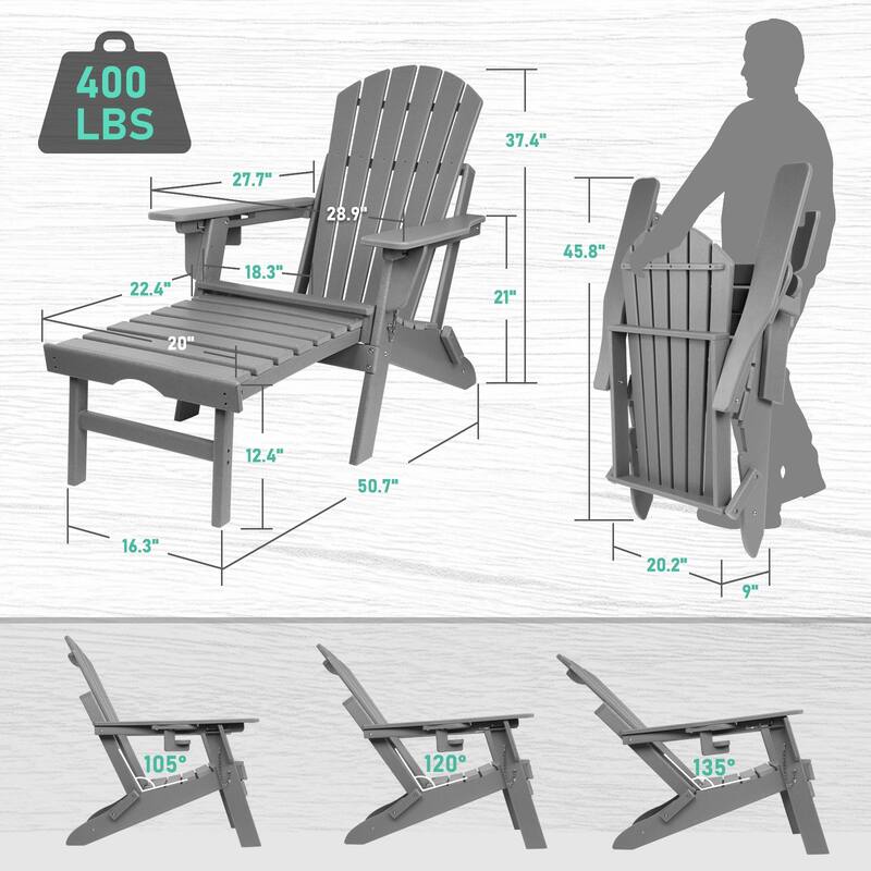 Vrakae Folding and Adjustable Adirondack Chair with Ottoman Set of 2