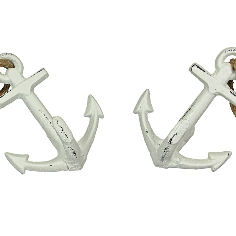 Set Of 2 Cast Iron Ship Anchor Bookends Nautical Home Decor Sculptures - 4.75 X 4.5 X 3.25 inches