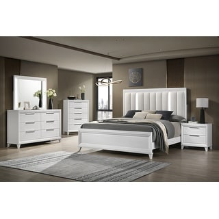 Denissa 3 Piece White Upholstered LED Panel Bedroom Set - Bed Bath ...