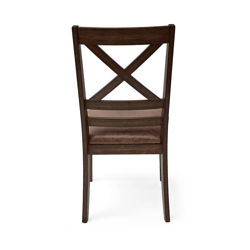 Roomfitters Modern Dining Chairs with Cross Back Design, Set of 2, Comfortable Upholstered Seats, Brown Finish