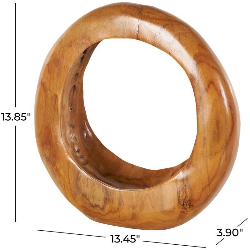 Teak Wood Abstract Handmade Round Sculpture - Brown - Roche River Decor