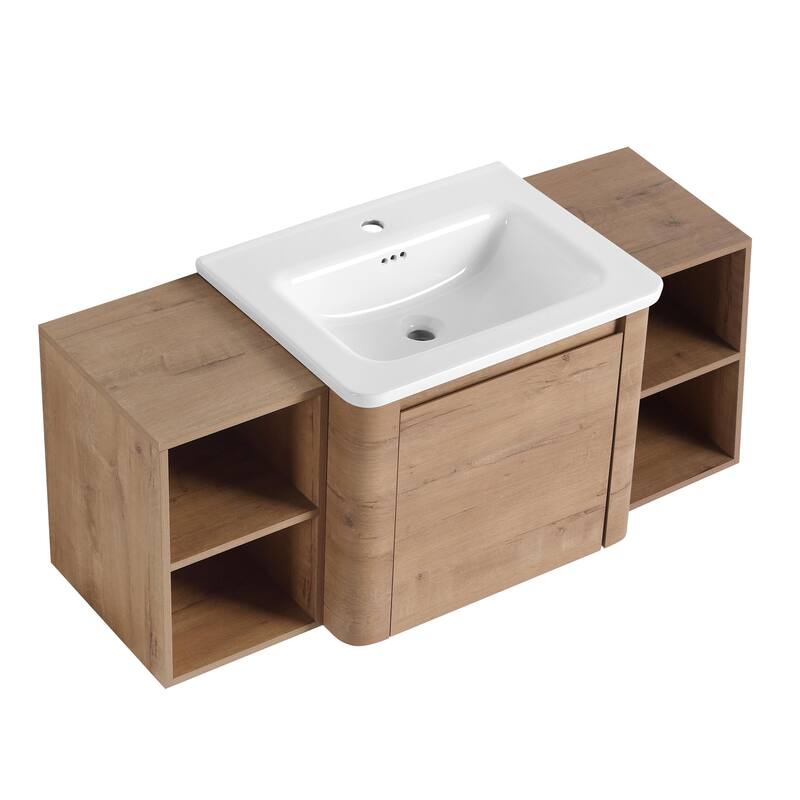 Floating Bathroom Vanity with Sink, Wall-Mounted Bathroom Storage Cabinet, Vanity Cabinet & Ceramic Sink Set