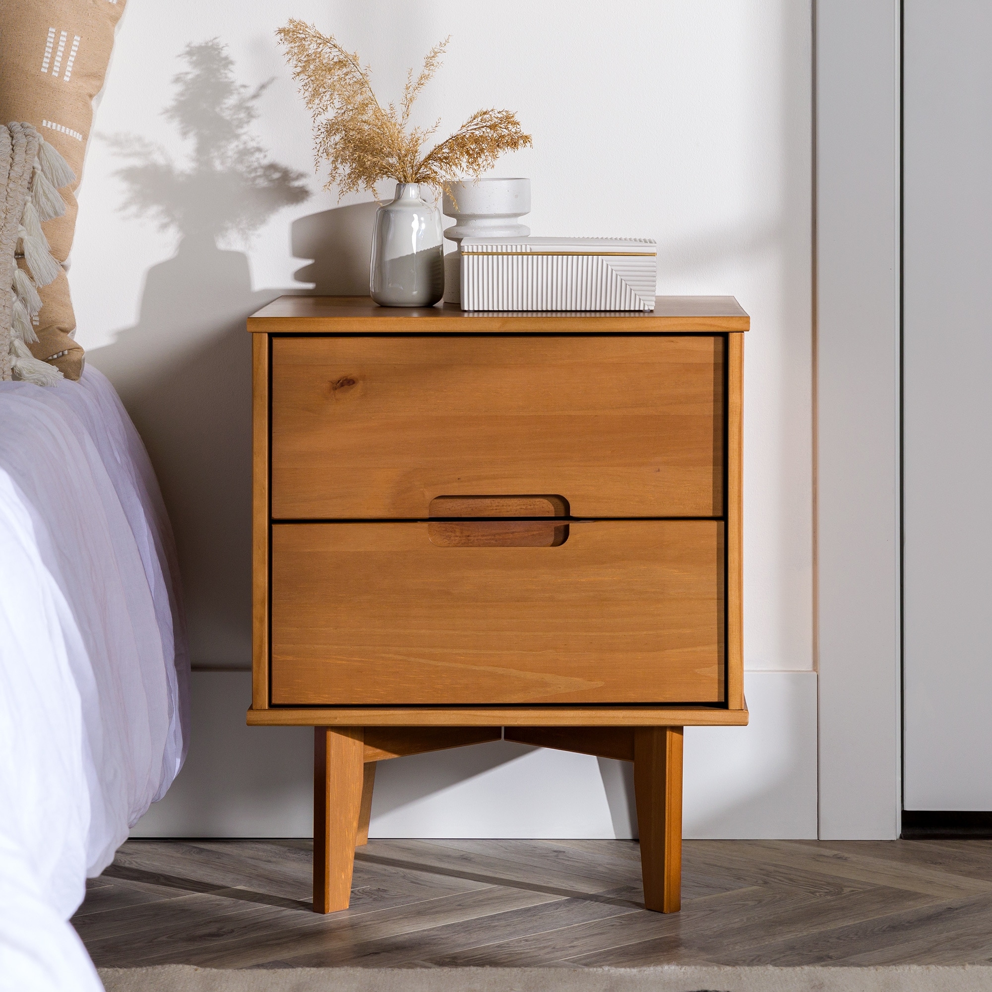 Walker Edison Mid-Century Solid Wood 2-Drawer Nightstand