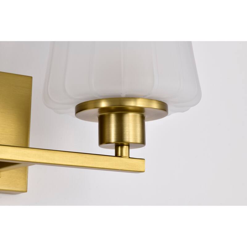 Lune 2 Light Vanity Vintage Brass Finish Etched White Glass - Vintage Brass