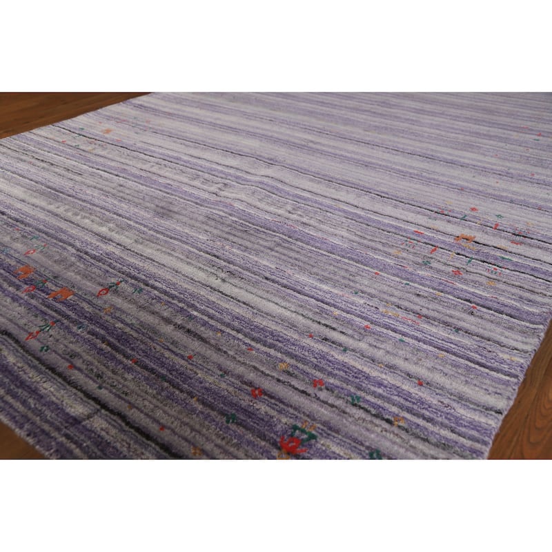 Hand Knotted Oriental 100% Wool Carpet Tribal Stripe Purples Gabbeh Area Rug - 8' 3'' X 5' 2''