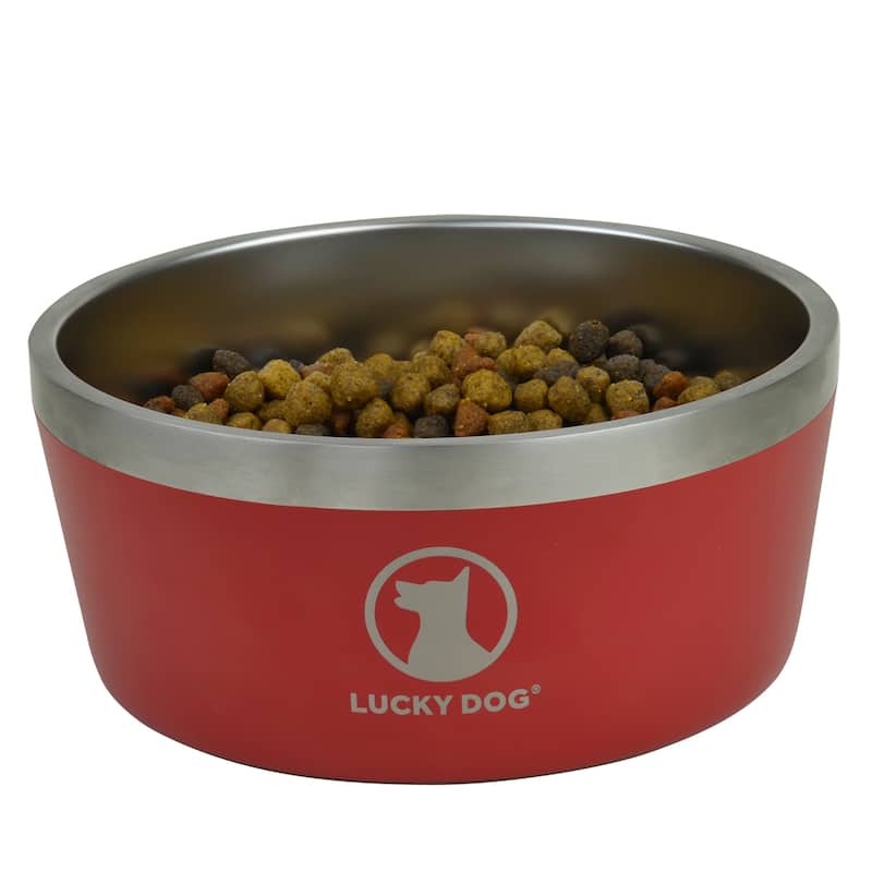 Lucky Dog INDULGE Double Wall Stainless Steel Dog Bowl Non Slip Lifetime Warranty - 8 cup / 64 oz - Red