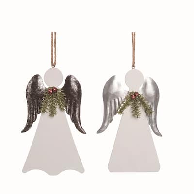 Transpac MDF Metal Wing Angel Ornament Set of 2 Christmas Home Decorations - Multicolor