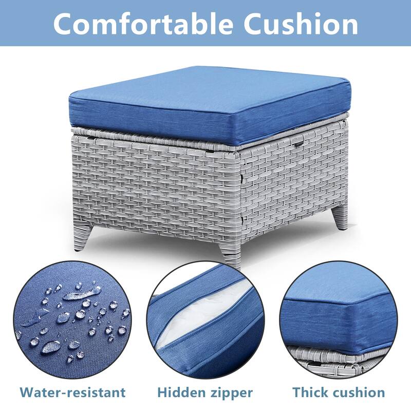 Gymojoy Patio PE Rattan Ottoman with Cushion