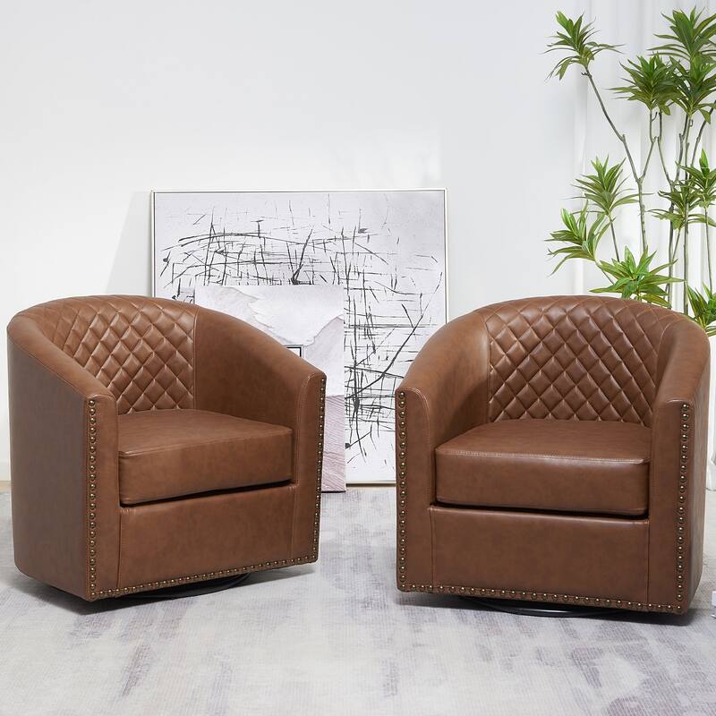 KINWELL 3-Piece PU Living Room Sets 1 Loveseat 2 Swivel Chairs