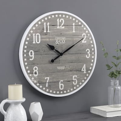 FirsTime & Co. Arlo Gray Farmhouse Wall Clock, American Crafted, Light Gray, Plastic, 20 x 2 x 20 in