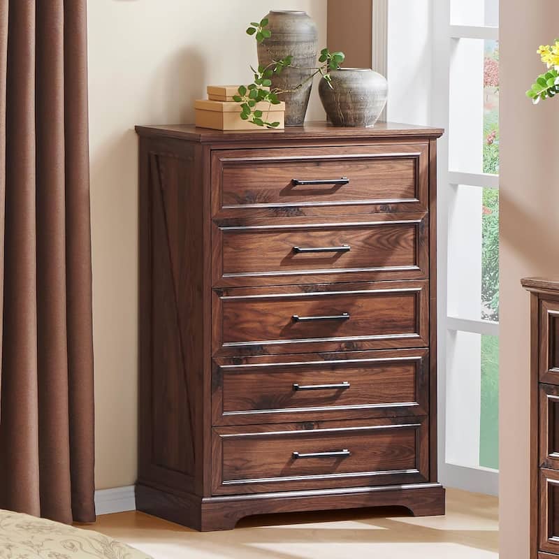 Farmhouse 5 Drawers Dresser Chests, Wood Rustic Chest of Drawers