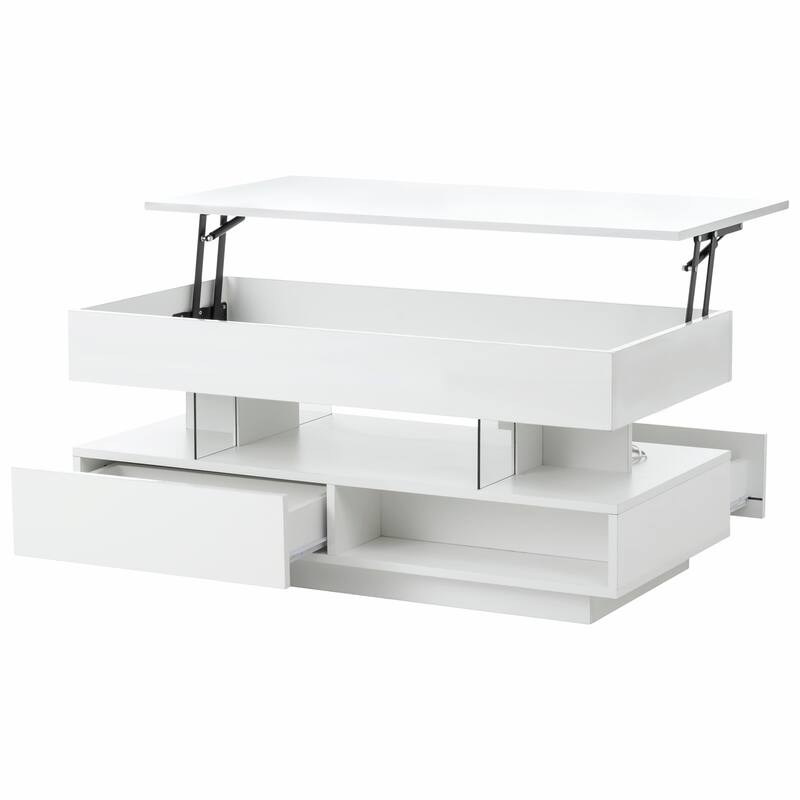 39.3" Lift Top Coffee Table with Hidden Compartment, 2 Storage Drawers and Adjustable LED Lights