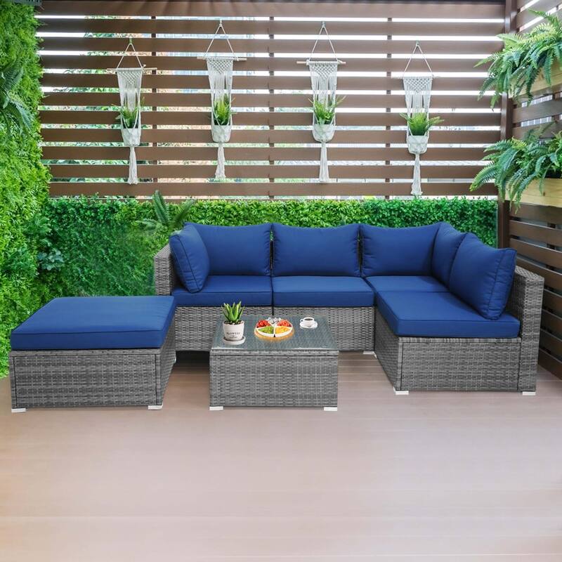 Costway 6PCS Patio Wicker Furniture Set Cushioned Sectional Sofa - See Details