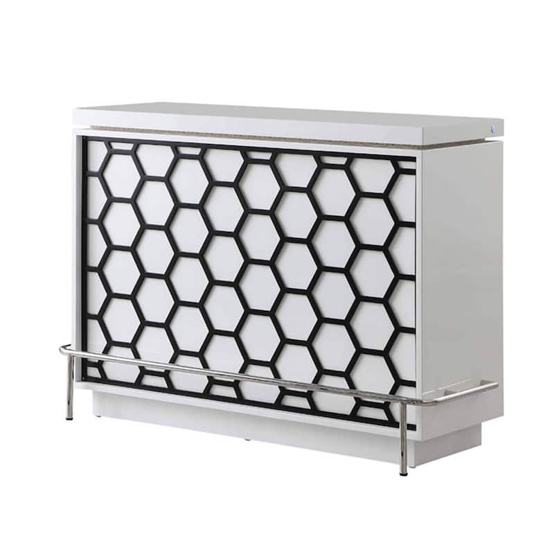 Somette Modern Gloss White and Black Bar with Honeycomb Design and LED Lights - N/A
