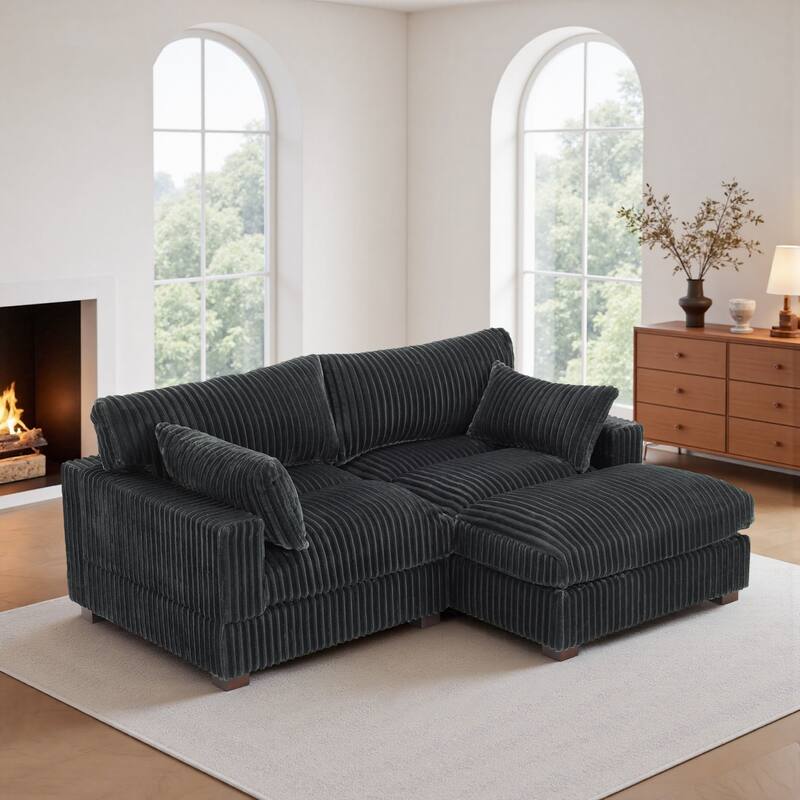 Plush Corduroy Upholstered Modular Sectional Sofa with Chaise