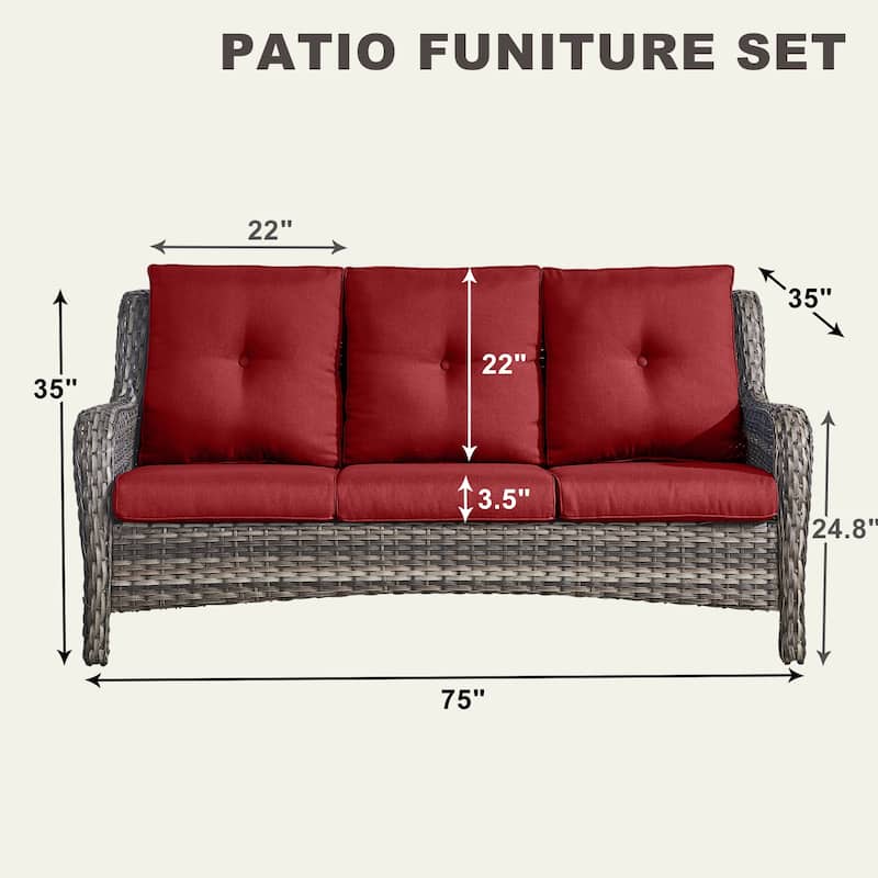 Gymojoy Patio Sofa PE Wicker 3-Seat Sofa