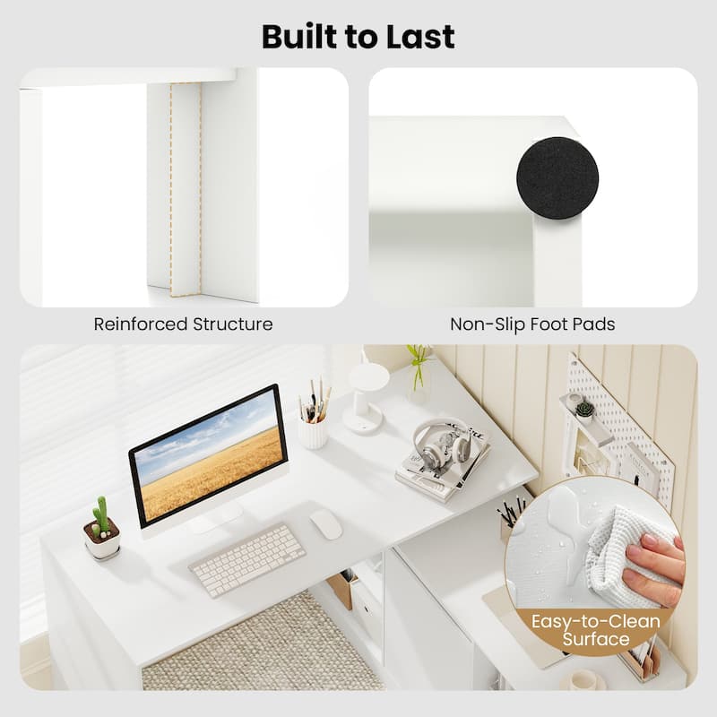 Gymax 48'' Reversible L-shaped Computer Desk w/2 Doors 4 Open Storage