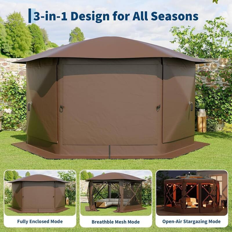 11.8FT Pop Up Gazebo Tent with 6 Removable Wind Panels for Outdoor Events, Camping, Patio, Backyard - N/A