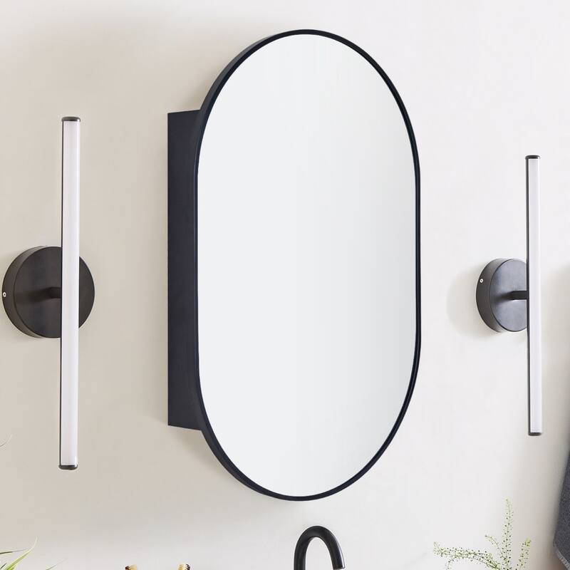Surface Mount Black Pill Bathroom Medicine Cabinet with Mirror and adjustable shelves - 20" x 30"