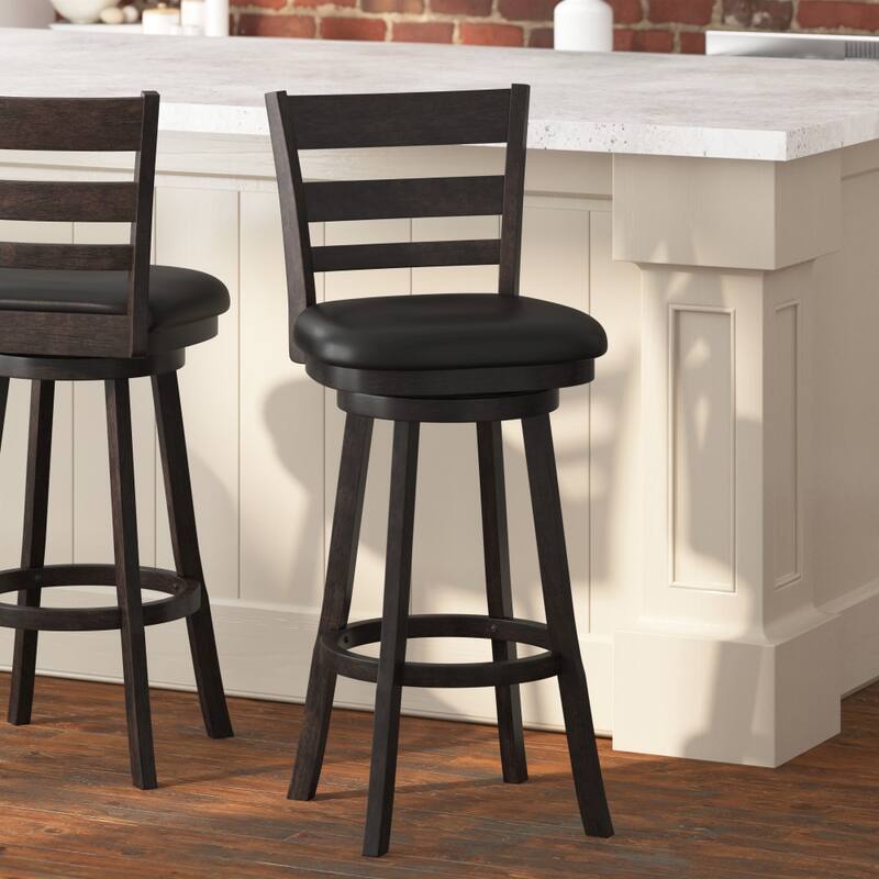 Ladderback Wooden Bar Height Stool with Upholstered Seat - Espresso/Black