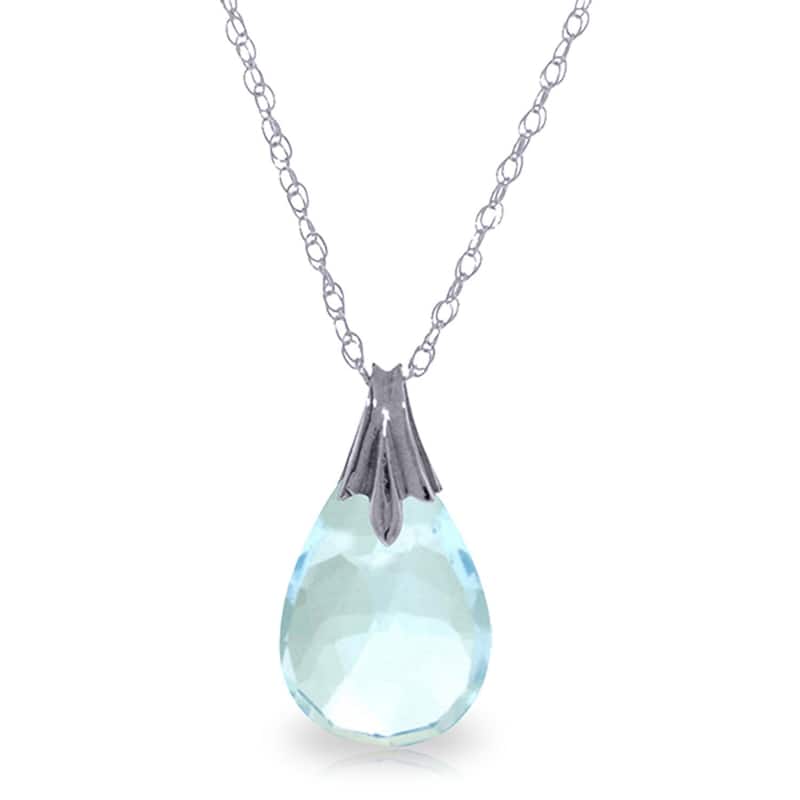 3 Carat 14K Solid Gold Your Voice Blue Topaz Briolette Necklace - 20 Inch - White