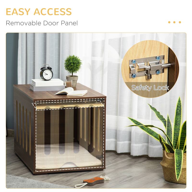 Decorative Dog Crate Bed with Cushion, Removable Door, and End Table Functionality for Small Dogs