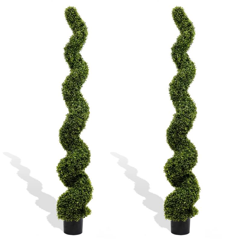 6FT Spiral Topiary Trees Artificial Outdoor Faux Boxwood Plants Large Twisted Green Potted Trees, 2pcs/set