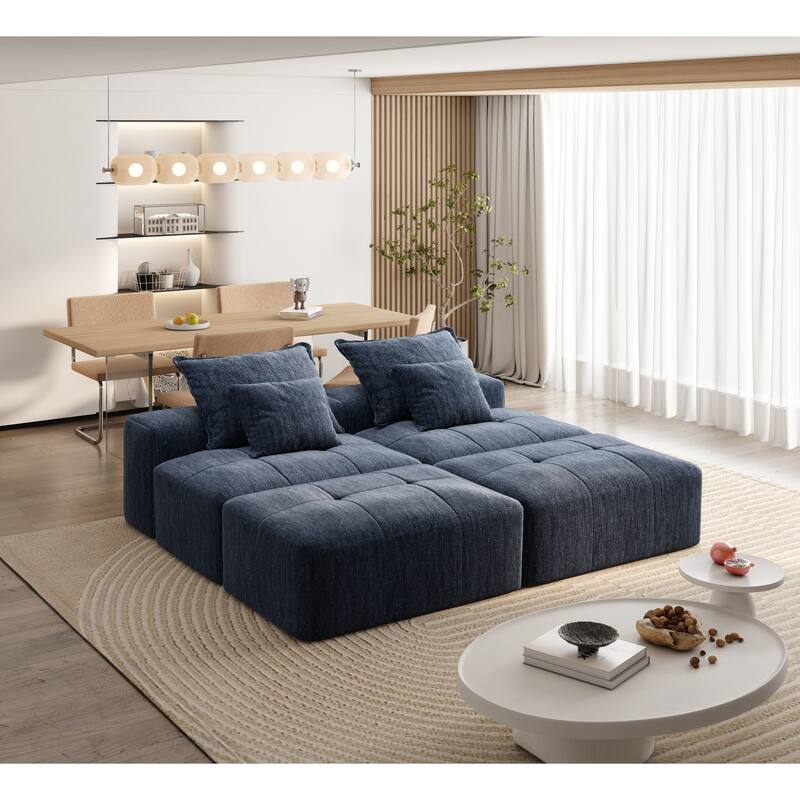 Modern Oversized Modular Chenille Sectional Sofa with 2 Ottomans and 2 Seat, 4 Pillows for Living Room