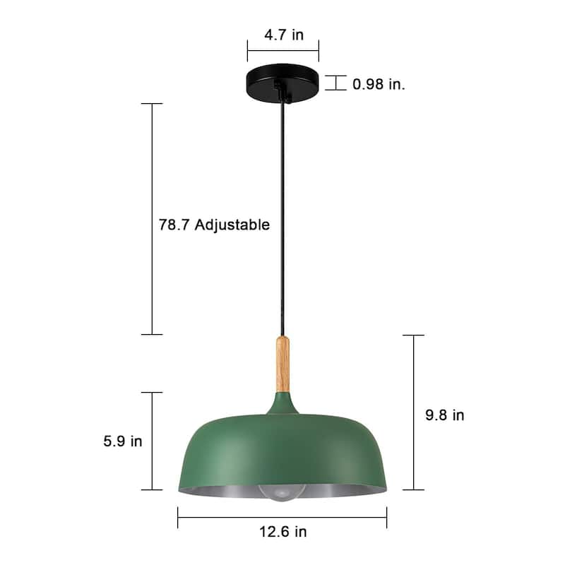 Industrial Farmhouse Pendant Light Fixture with Wood Grain - 12.6