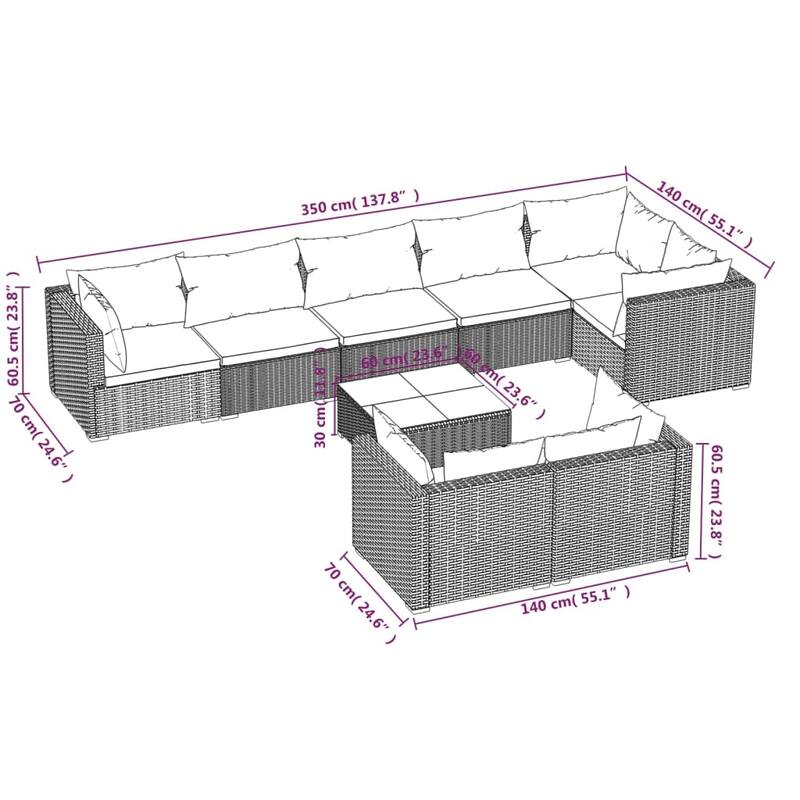 vidaXL Patio Lounge Set Outdoor Sectional Sofa Set Table Garden Poly Rattan