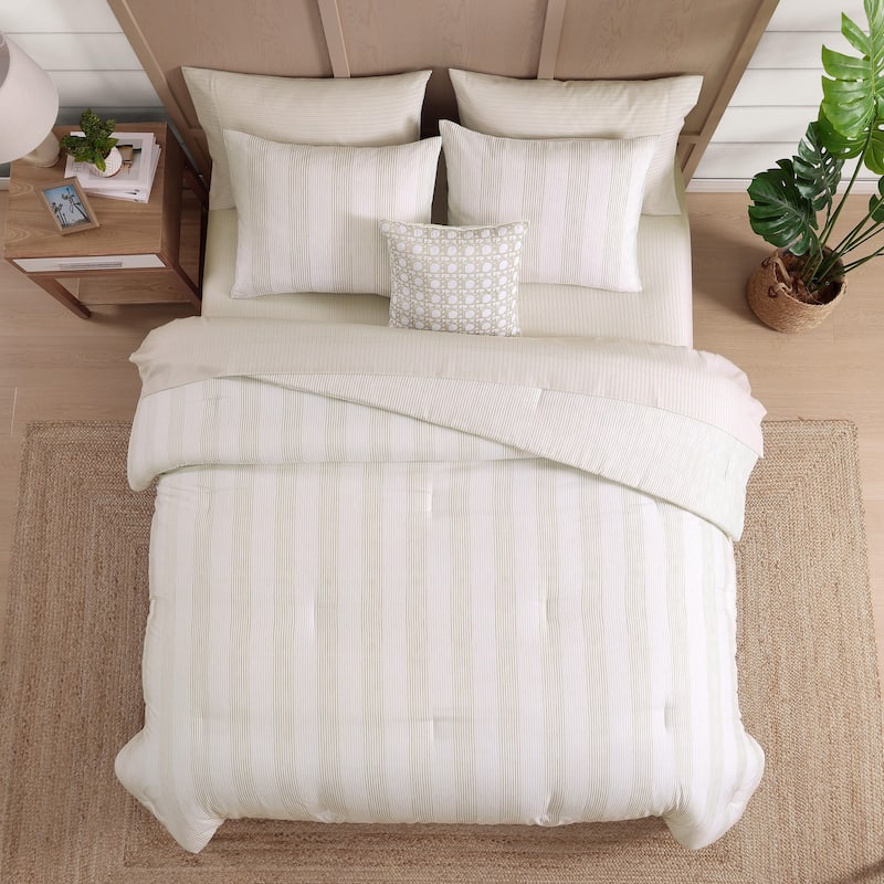 Tommy Bahama Weekend Stripe Beige Reversible Comforter Set