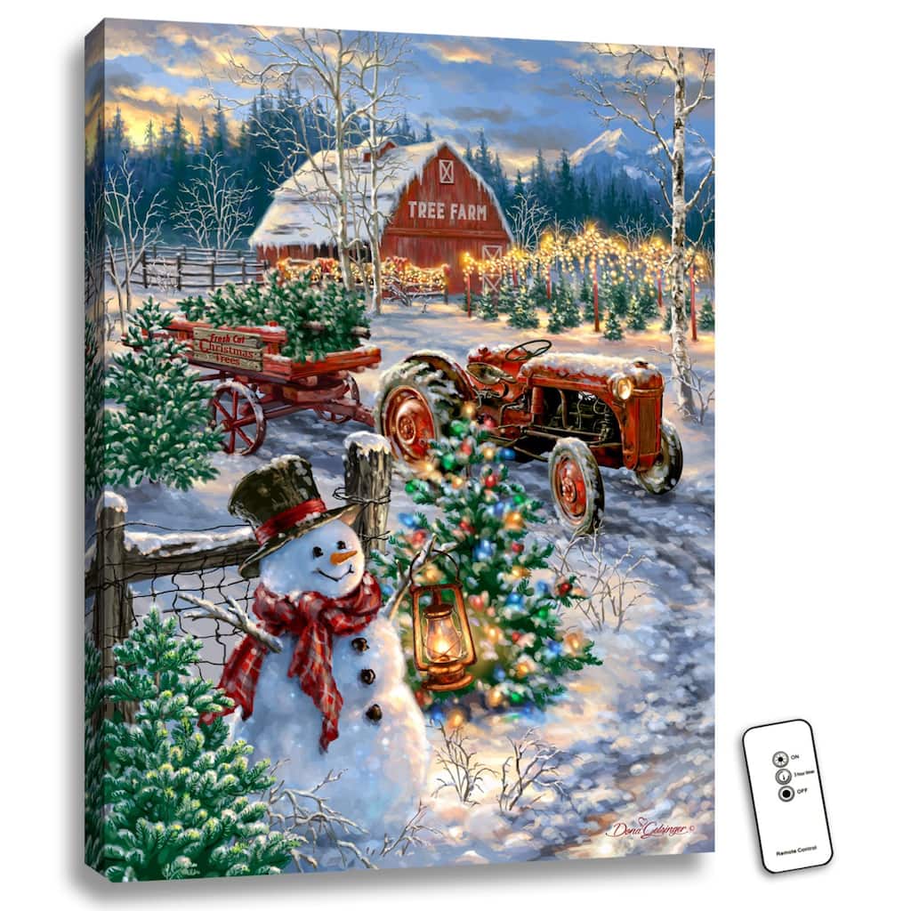 24"x18" White Green Christmas Tree Farm Back-lit Wall Art