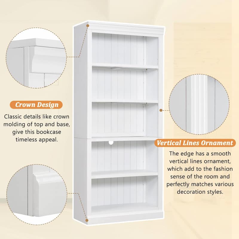 5-Tier Decor Bookshelves with Adjustable Shelves