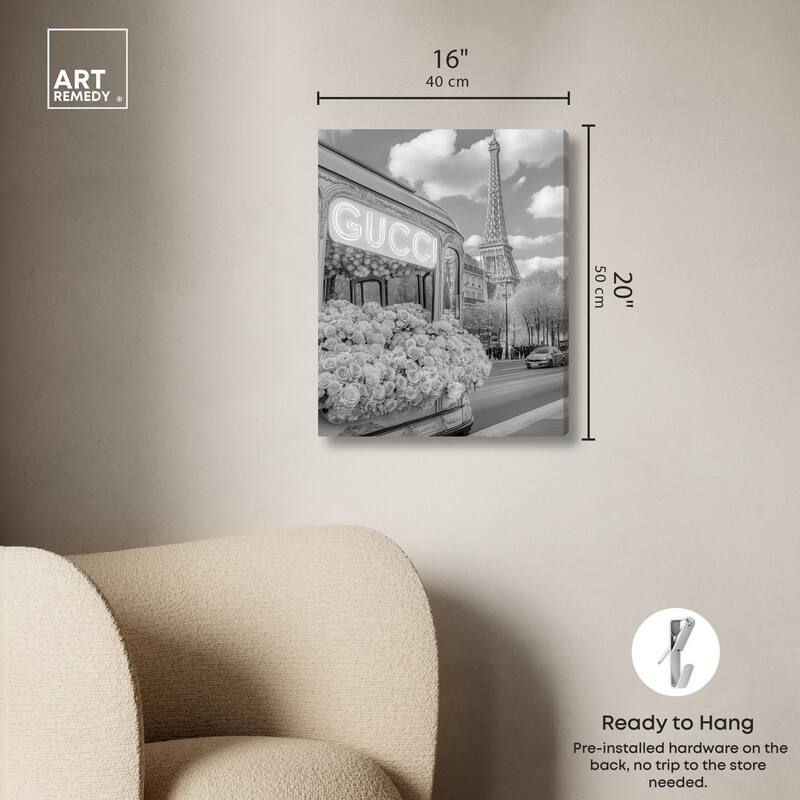 Dreamy Fashion Bus Noir Canvas by Art Remedy, Gallery Wrapped