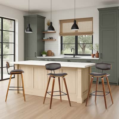 Fox Mid-Century Bar Stool, Upholstered Counter Height Chair with Bentwood Legs