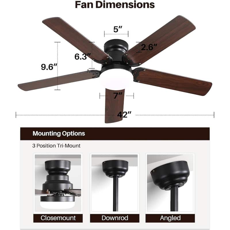 Sofucor 42 Inch Low Profile Ceiling Fan with Light and Remote Control,for Bedroom Living Room Kitchen Patio,Quiet DC Motor