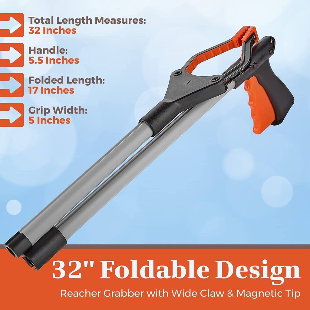 Reacher Grabber Tool - (2-Pack) 32-Inch-Long Folding Picker Upper Device