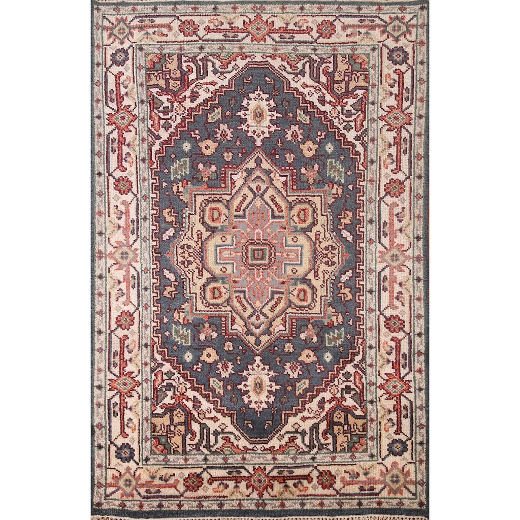 Blue Heriz-Serapi Oriental Accent Rug Handmade Wool Carpet - 4'0"x 6'0"
