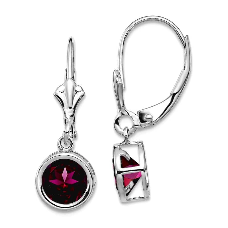 Curata 14k White Gold 6mm Bezel-set Round Genuine Gemstone Leverback Earrings - 25x7mm - Rhodolite Garnet