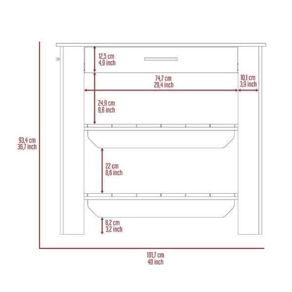 Cala Kitchen Island 40, Two Shelves, One Drawer, Four Legs Black