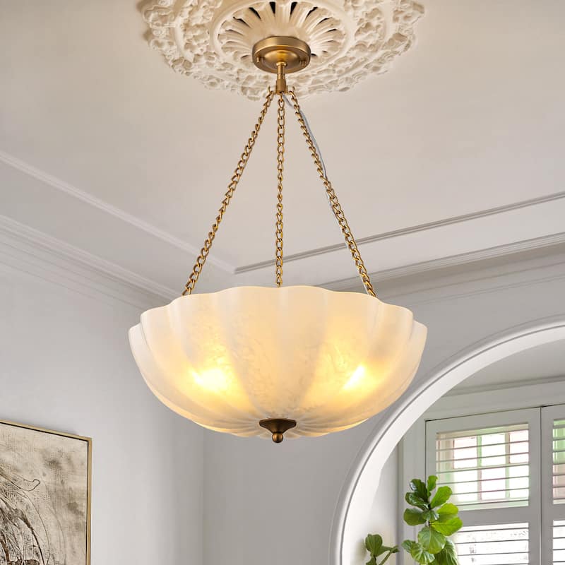 Elegant Gold and Glass Chandelier 3-Light Pendant Light Fixture with Frosted Dome Design