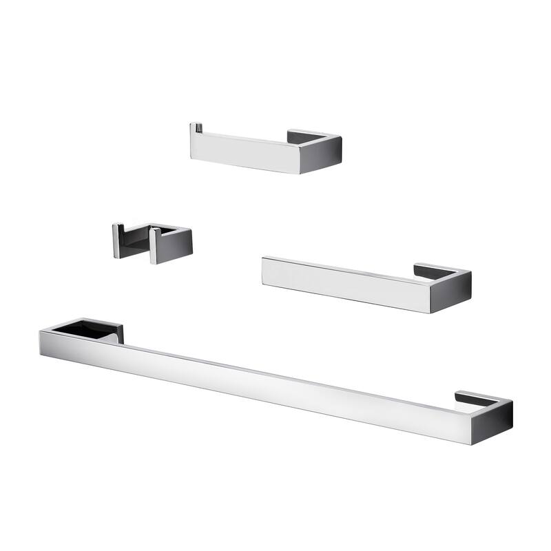 WOWOW Modern Style 4-Piece Bathroom Hardware Set with Installation Accessories - Polished Chrome