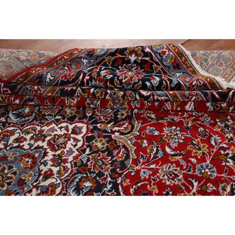 Floral Red Kashan Turkish Area Rug Machine Made Medallion Carpet - 9'7" x 12'11"