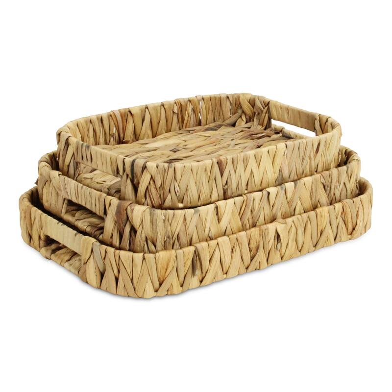 HomeRoots Set of Three Natural Water Hyacinth Rectangular Basket Trays - Small/Medium/Large