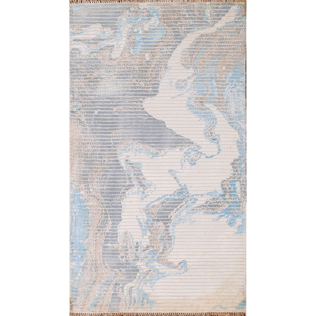 Striped Abstract Accent Rug Handmade Wool Carpet - 2'9" x 5'0"