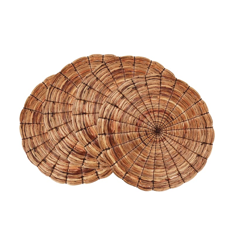 Woven Water Hyacinth Round Placemats (Set of 4) - Natural Textured Table Placemats for Dining, Kitchen & Entertaining, 15"