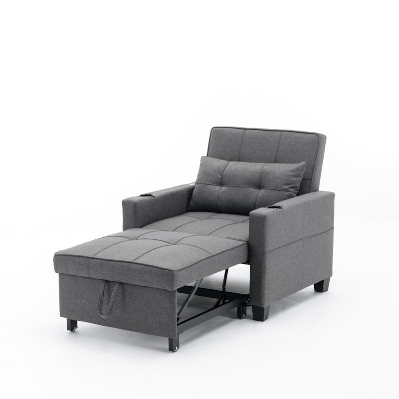 Dark Grey 68.12" Linen 3-in-1 Single Convertible Pull Out Sofa with USB Ports and Wear-resistantfor Living Room