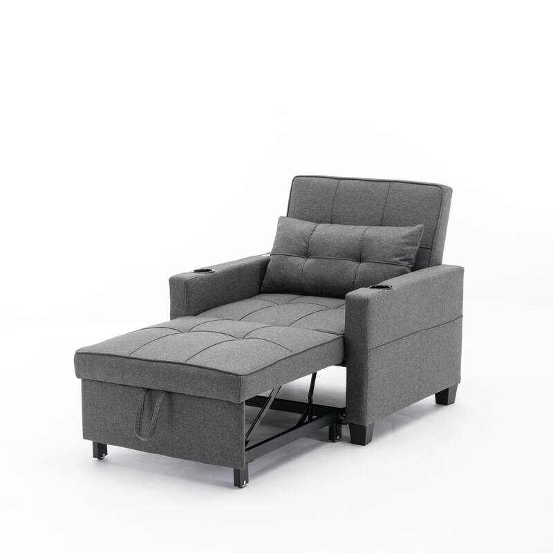 Linen Convertible Futon Armchair Bed with USB Ports, Adjustable Backrest and 3-in-1 Functionality
